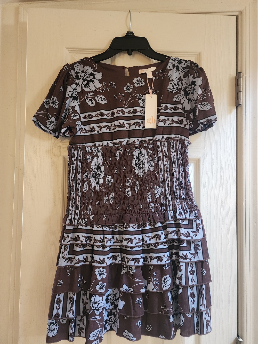 GB girls Brown Floral Smocked Tiered Mini Dress